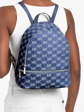 Michael Kors Rhea Medium Logo Jacquard Denim Backpack - Denim